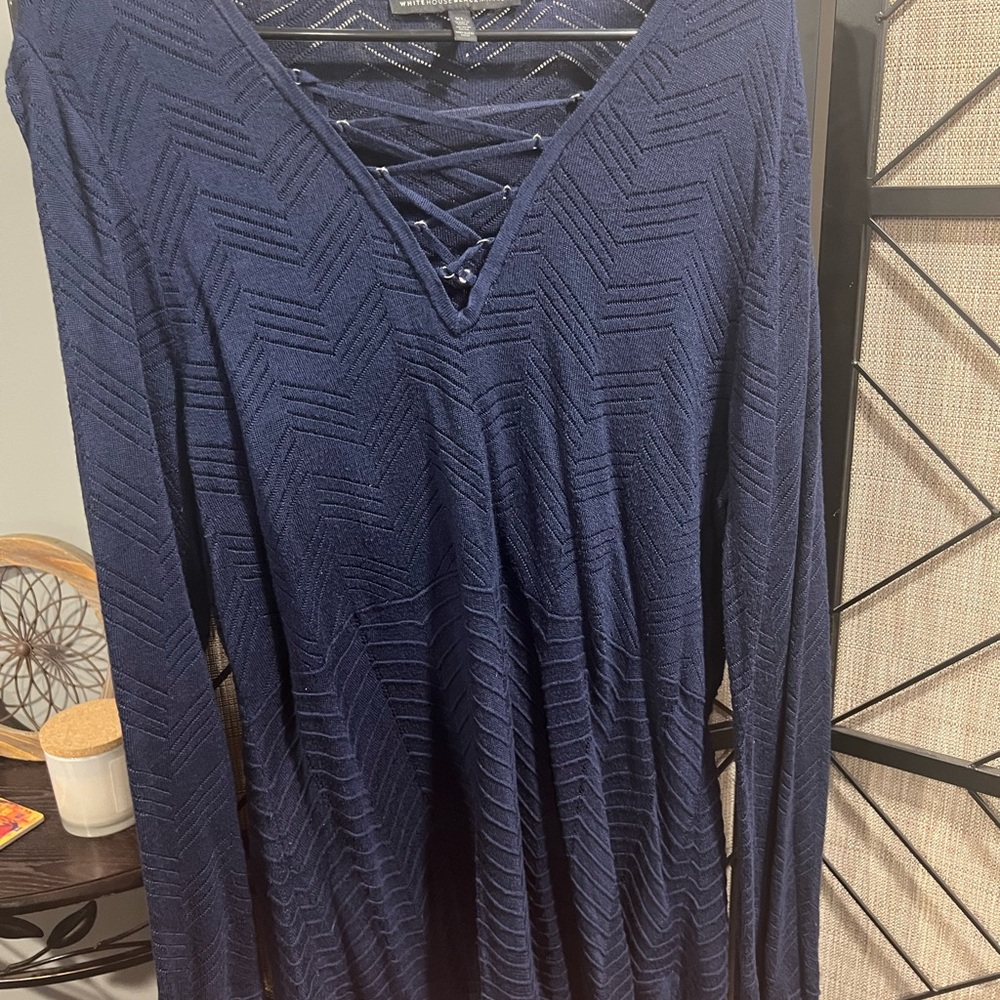 WHBM - Lightweight Mesh Navy Long Bell Sleeve  Tunic - XL